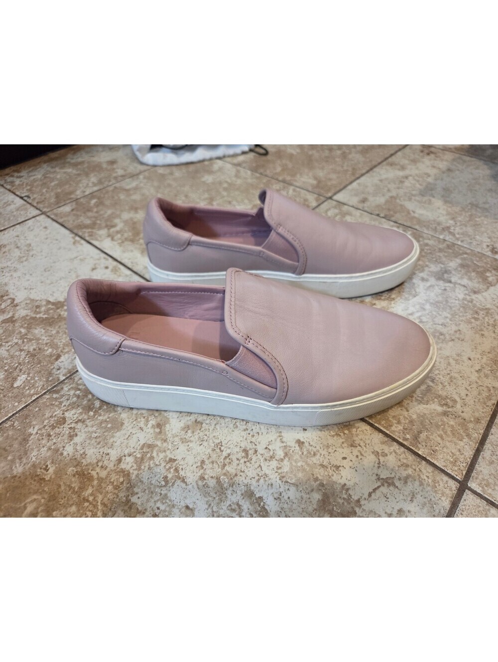 UGG Women's Jass slip-on sneakers in a dusty rose leather / white platform sole